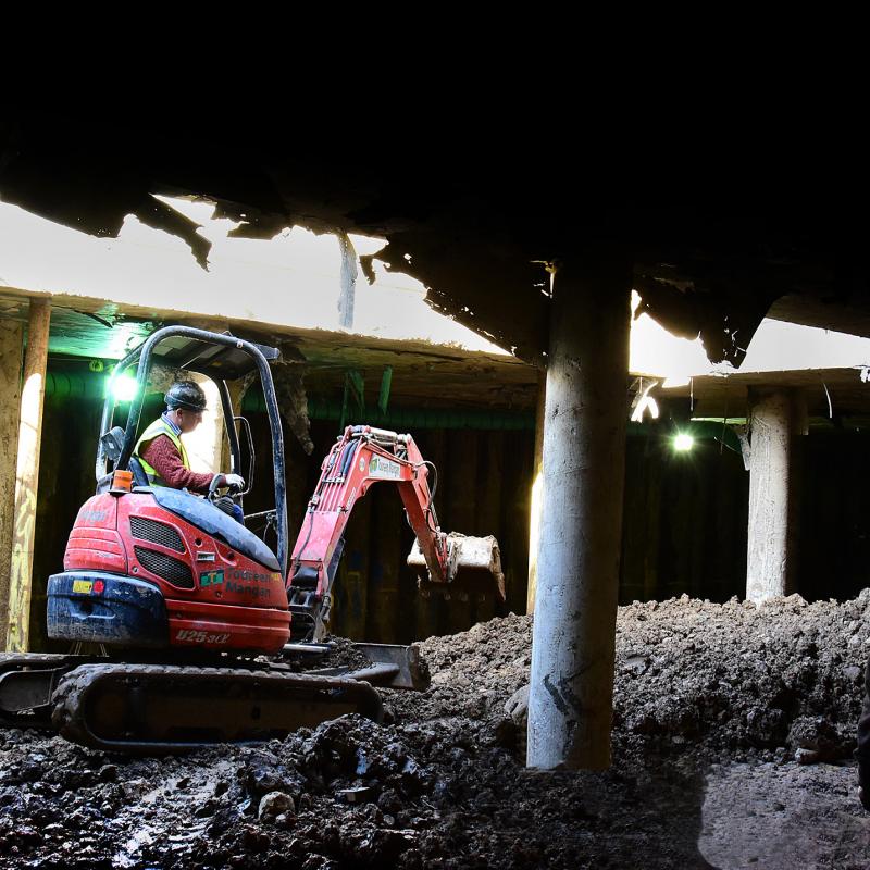 Reinforced concrete basement and demolition